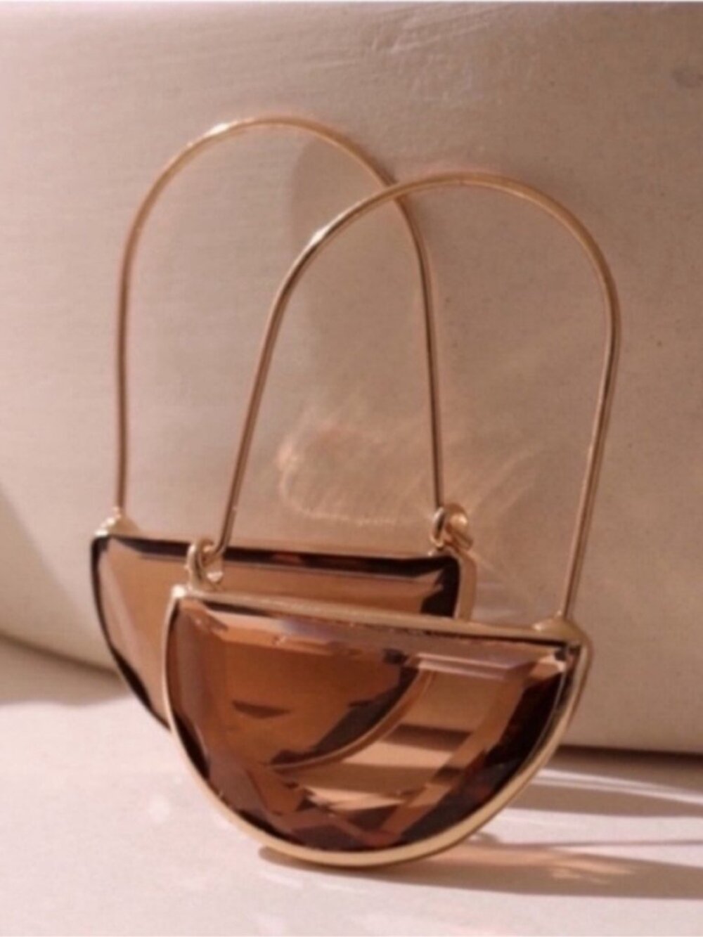 New! Mona Amber Gold Crescent Earrings NWOT
